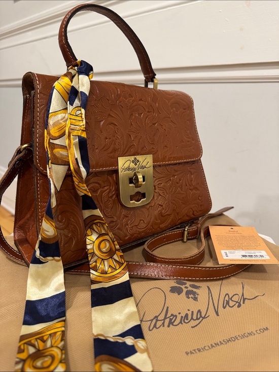 Patricia Nash Handbags - Patricia Nash Chauny Tooled Floral Embossed Brown Leather Satchel